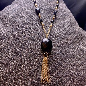 Gold Tone Beaded Chandelier Necklace